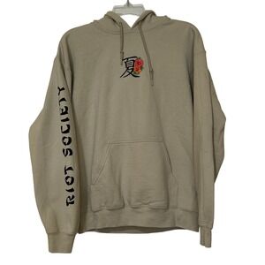 Riot Society Hoodie Men's‎ Medium– Summer Kanji, Hibiscus, Beige, Made in USA